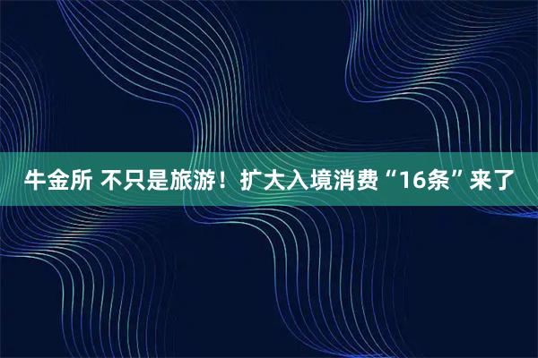 牛金所 不只是旅游！扩大入境消费“16条”来了